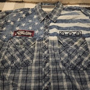 Affliction Blue Stars and Stripes Plaid Shirt